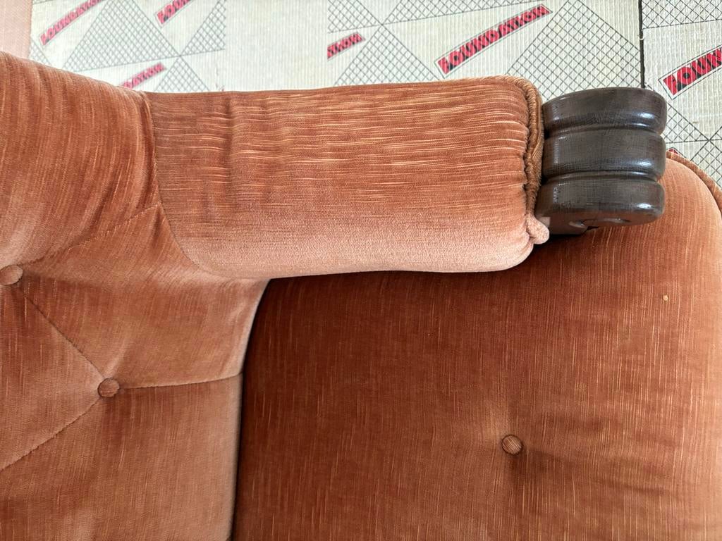 Oranje Beige Tweezitsbank - Verkleurd, Ophalen, Gebruikt, Tweepersoons, Stof