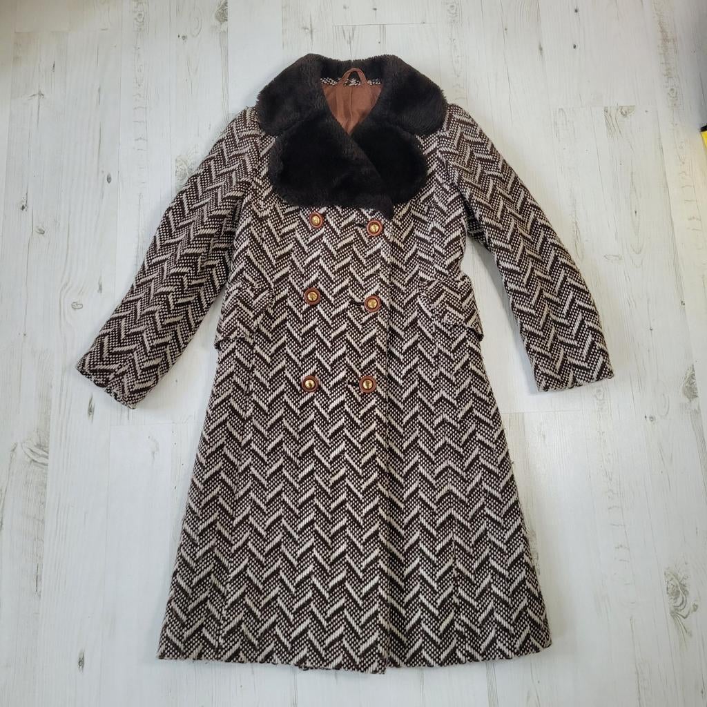 Perma winterjas maat S 100% wol imitatiebont bruin, Kleding | Dames, Jassen | Winter, Bruin, Ophalen of Verzenden, Zo goed als nieuw