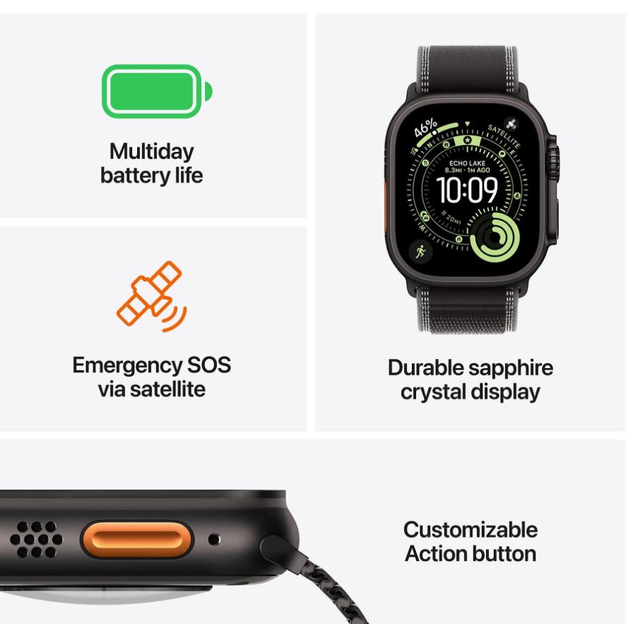 APPLE Watch Ultra 3 GPS + Cellular 49mm Black Ocean Band, Apple, Zwart, IOS, Nieuw