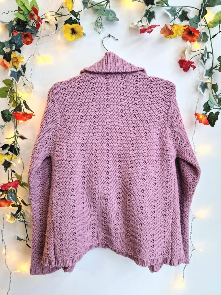 Super schattig vintage gebreid roze/lila bolero vestje, Ophalen of Verzenden, Zo goed als nieuw, Maat 42/44 (L), Roze