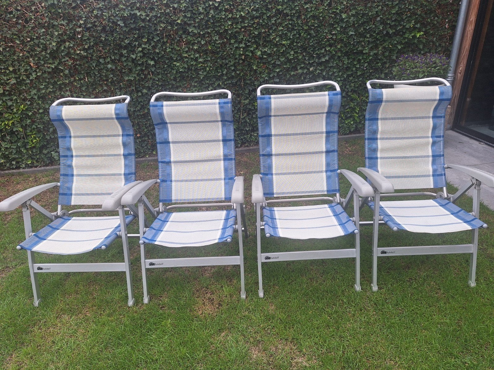Dukdalf verstelbare stoelen blauw wit, nette staat, Ophalen, Gebruikt