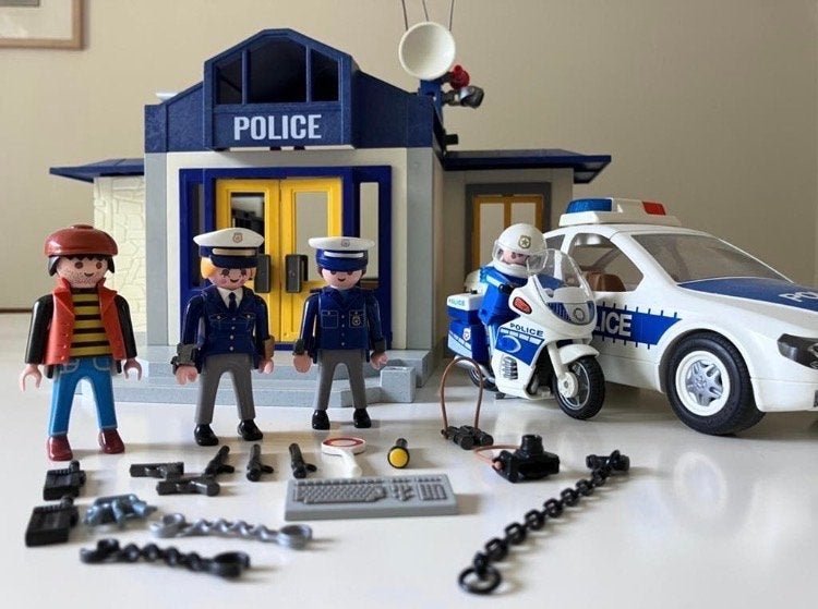 Playmobil Politie Set: Bureau, Motor, Auto & Figuren, Gebruikt, Gebouw, Complete set, Ophalen of Verzenden