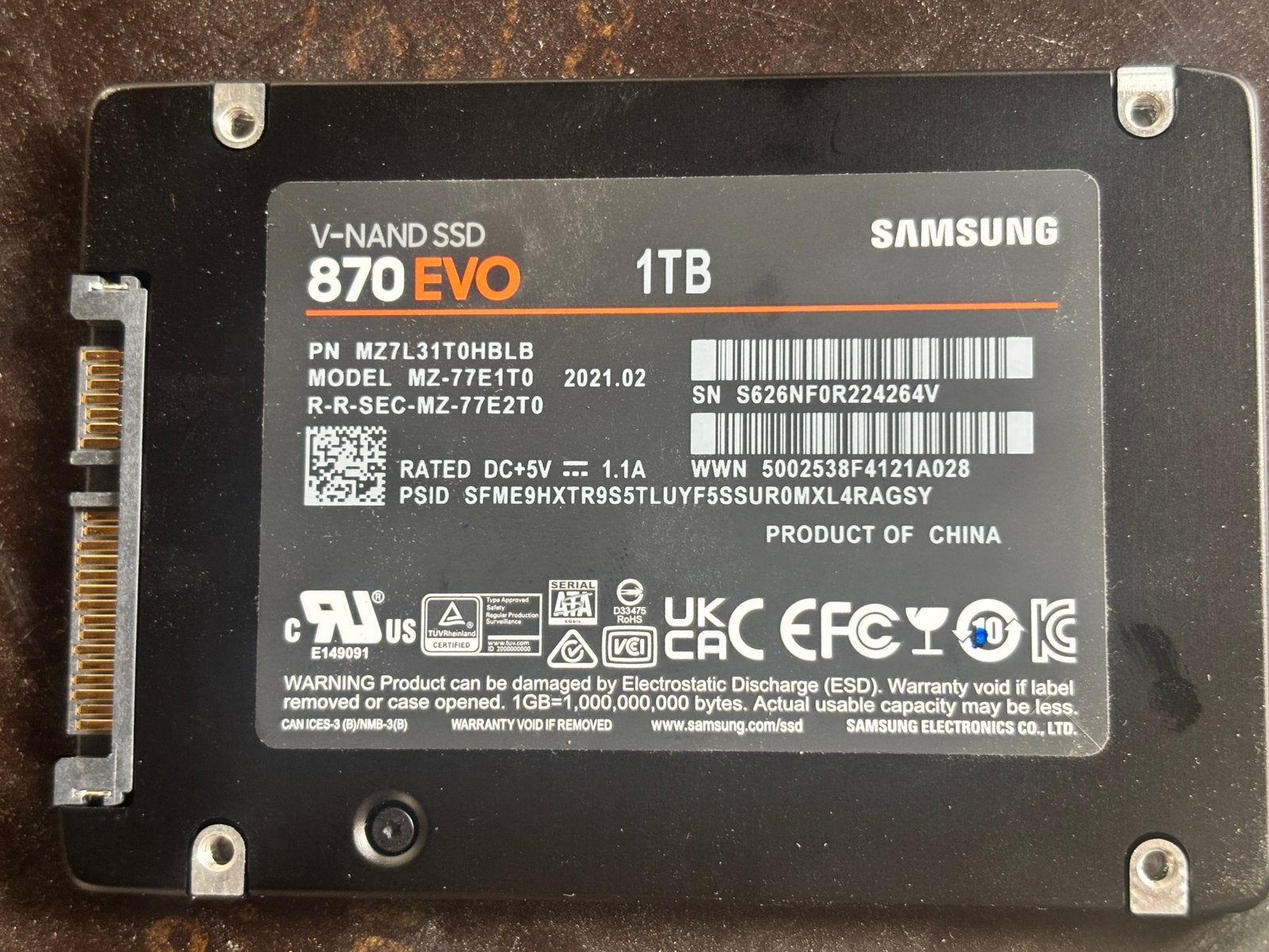 Samsung 870 Evo SSD 1TB, Computers en Software, Harde schijven, Intern, Ophalen of Verzenden, Zo goed als nieuw, 1TB