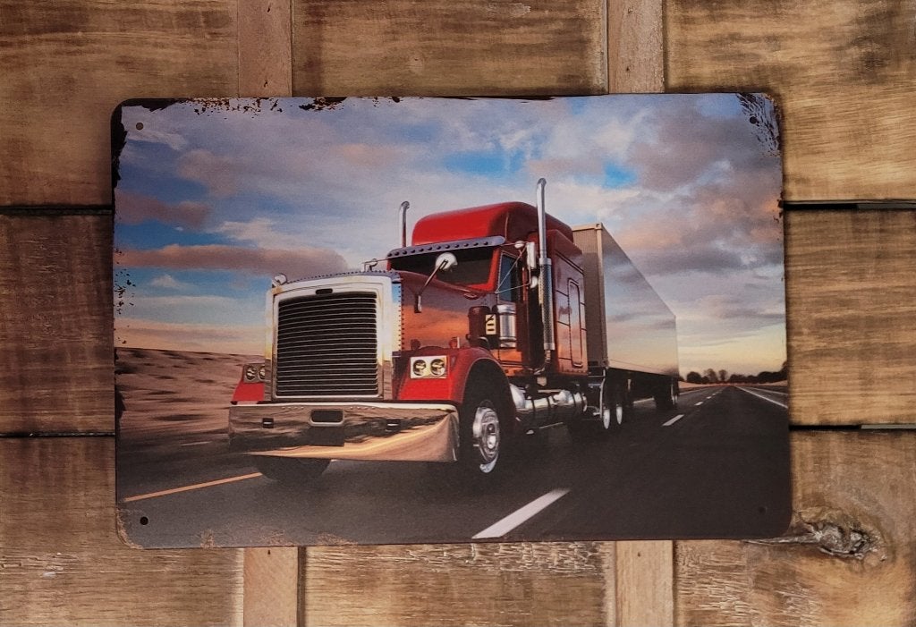 Vrachtwagen rode truck reclamebord van metaal wandbord deco, Info@deconoord.nl, Deco Noord, Nieuw, Ophalen of Verzenden