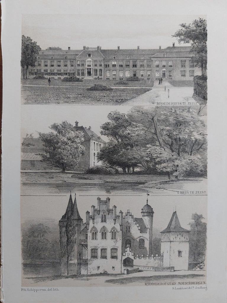 6 / Broederhuis en kasteel Zeist & Moersbergen Litho 1882, Ophalen of Verzenden