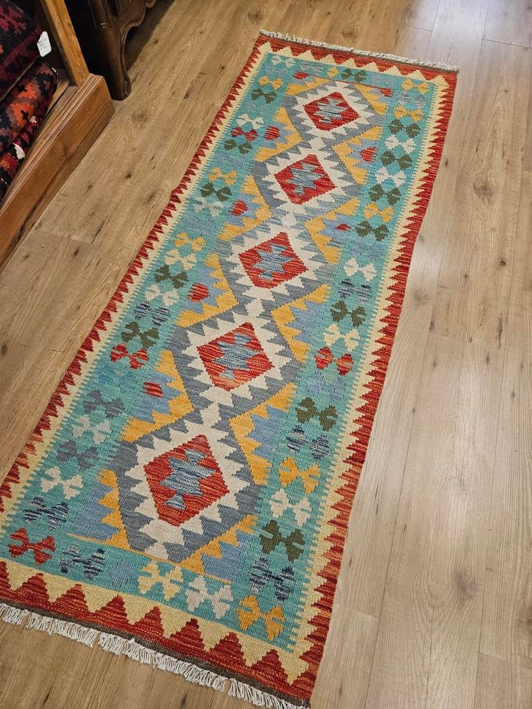 Handgeweven oosterse wollen kelim loper 199x75, Info@SlatsAntiek.nl, Crème, Perzisch, Vof Slats Antiek