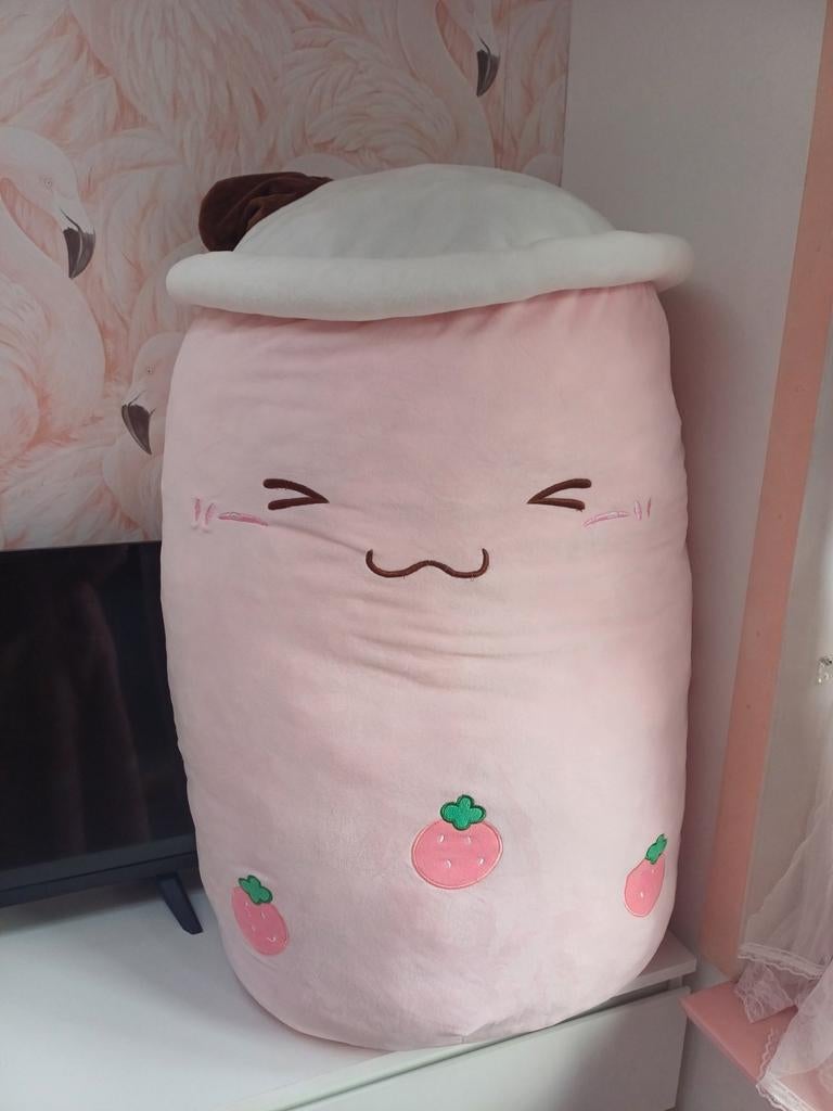 Grote Boba Tea Knuffel - 1 Meter Roze Aardbei Design, Ophalen of Verzenden