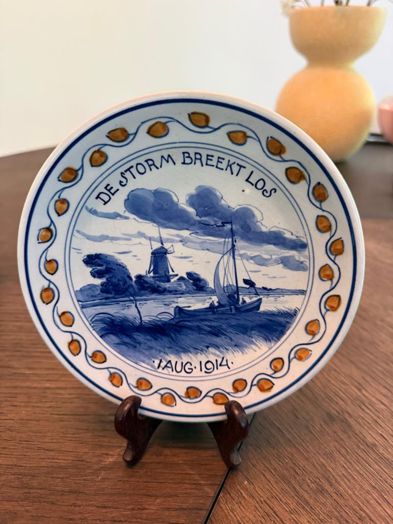 Delfts Blauw wandbord Royal Delft 'De Storm Breekt Los' 1914, Ophalen of Verzenden