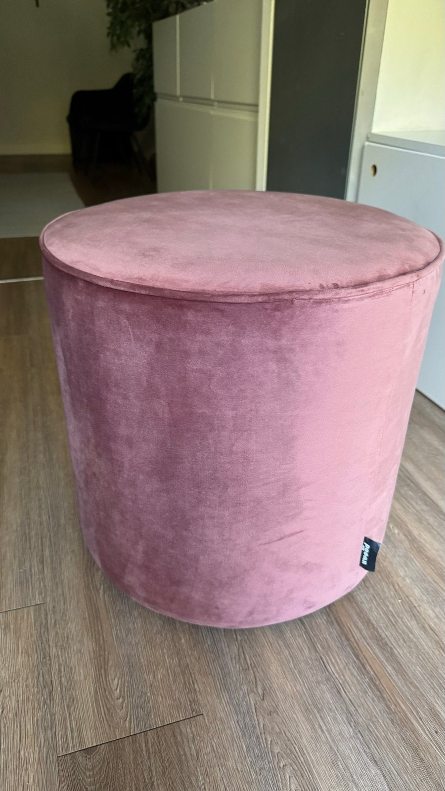 Woood poef roze velvet, Ophalen, Minder dan 50 cm, Rond, Zo goed als nieuw