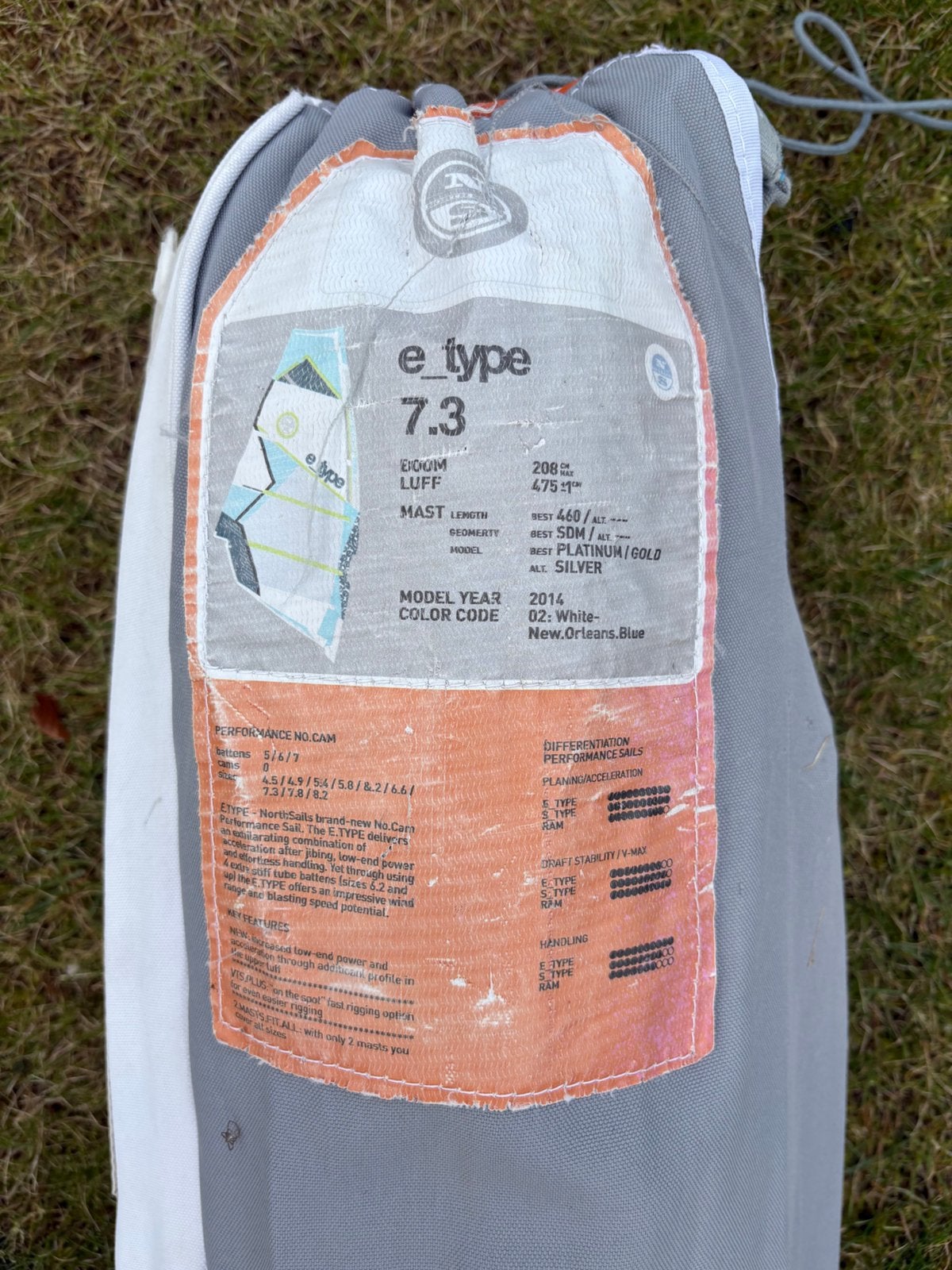 Te koop North E-type zeil 7.3 m2, Watersport en Boten, Ophalen, Gebruikt, 6.5 m² tot 8 m², North Sails