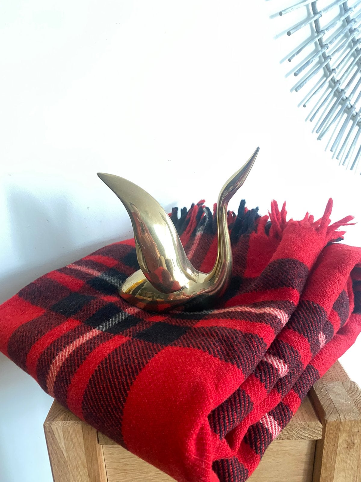 Prachtig rood geblokt vintage wollen picknickkleed/ plaid/, Ophalen of Verzenden, Zo goed als nieuw