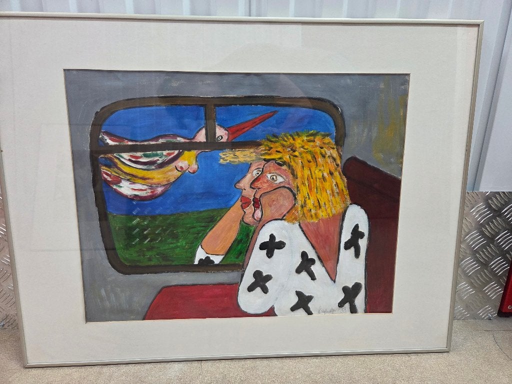 Kleurrijk schilderij, Ophalen, Achter glas, Acrylverf, Figuren