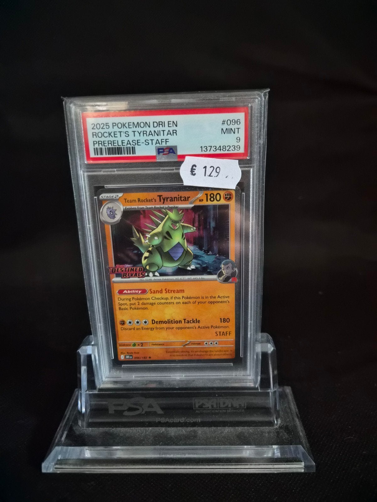 Team Rocket's Tyranitar Prerelease Staff PSA 9 Pokémon Kaart, Ophalen of Verzenden