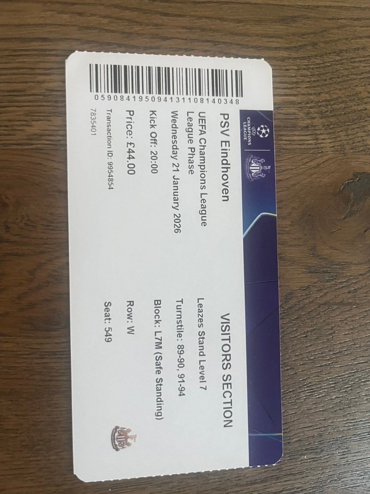 TICKET NEWCASTLE UNITED-PSV CHAMPIONS LEAGUE 25-26, Ophalen of Verzenden, Zo goed als nieuw, PSV, Overige typen