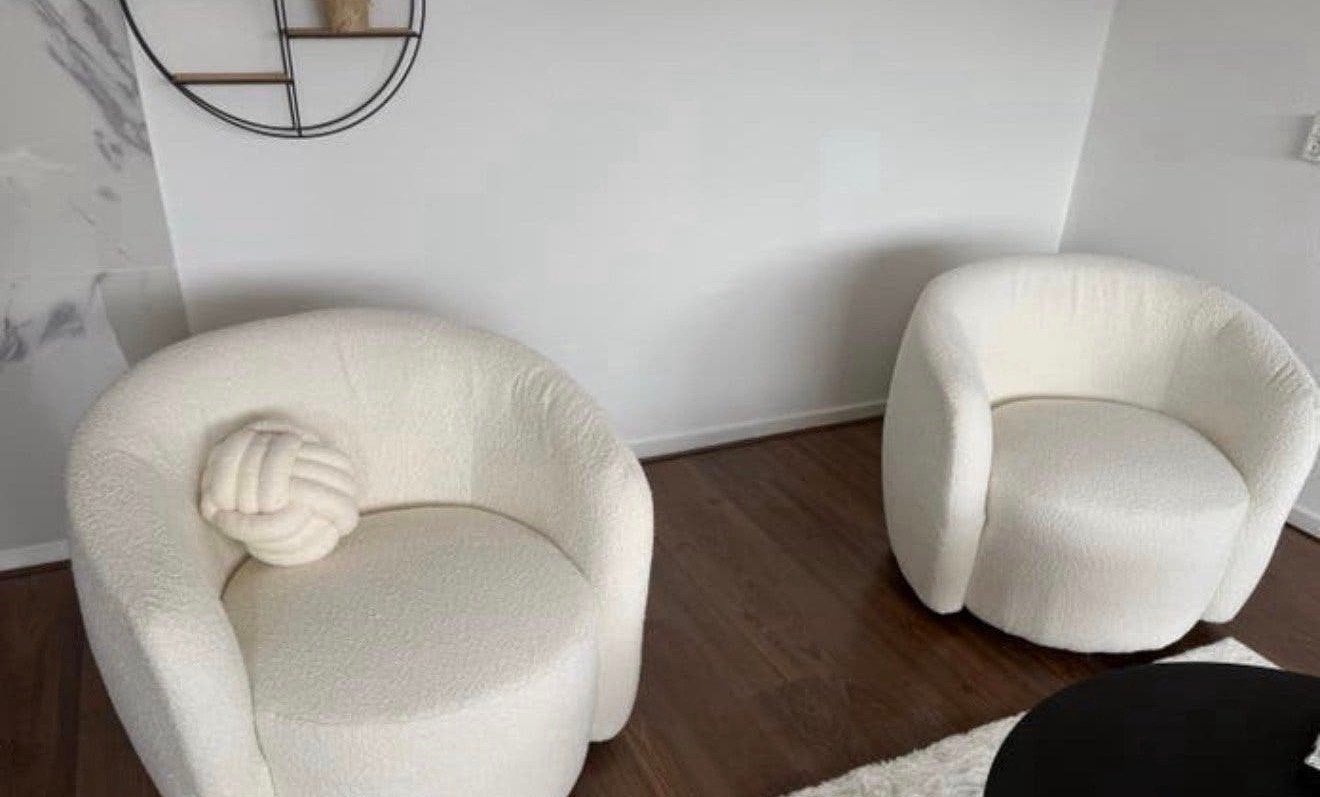 Set van 2 Bouclé Fauteuils - Crème Wit, Ophalen, Overige materialen, Modern, luxe, 75 tot 100 cm