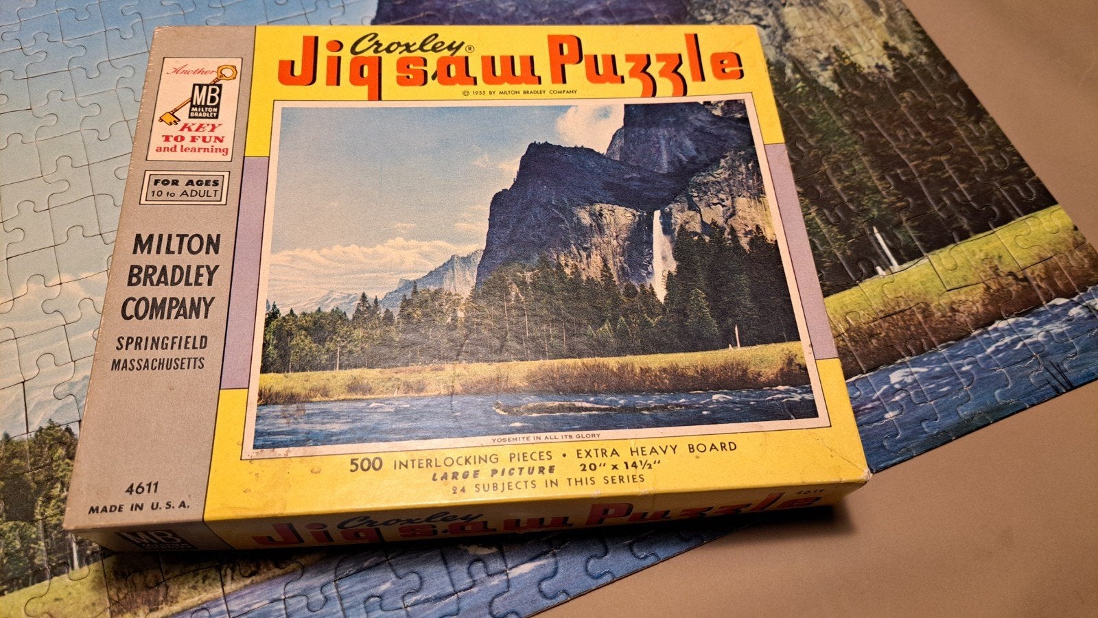 Vintage Milton Bradley Jigsaw Puzzel 500 stukjes compleet, Een of twee spelers, Ophalen of Verzenden, Gebruikt, Milton Bradley Company