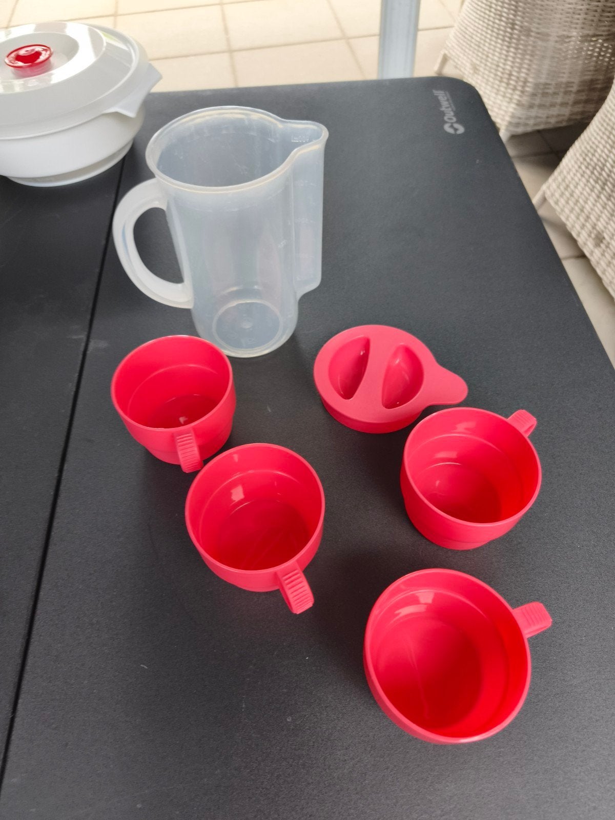 Tupperware Maatkan met Maatbekers - Roze/Transparant, Gebruikt, Overige kleuren, Beker of Kan, Ophalen of Verzenden