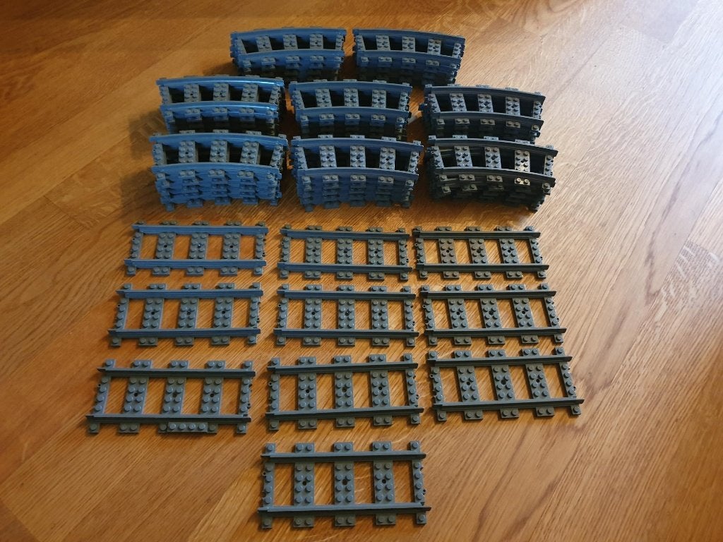 Partij Lego RC trein rails, 16x Bocht + 10x Recht