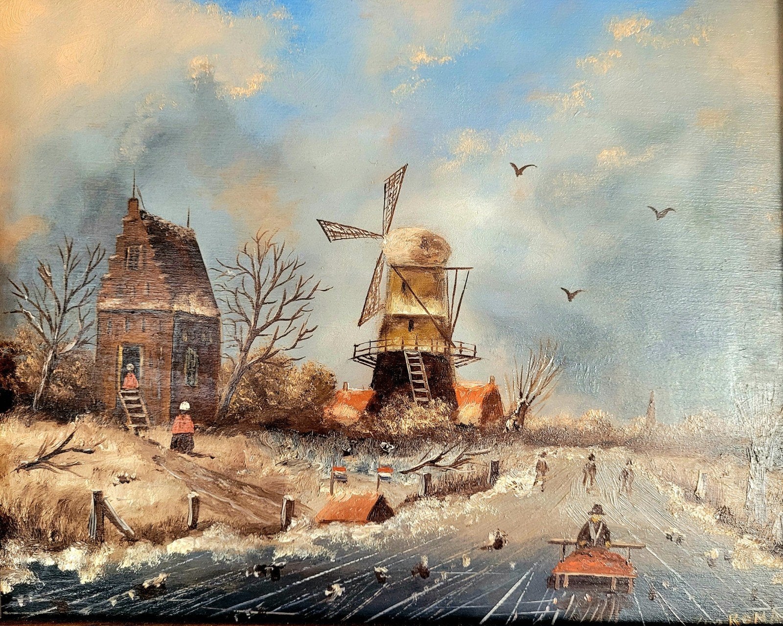Sfeervol Schilde winterlandschap / Hollands schaats tafereel, Ophalen of Verzenden