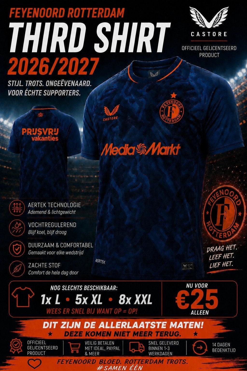 3e shirt van Feyenoord 2026/2027 laatste shirts, Ophalen of Verzenden, Nieuw, Overige maten