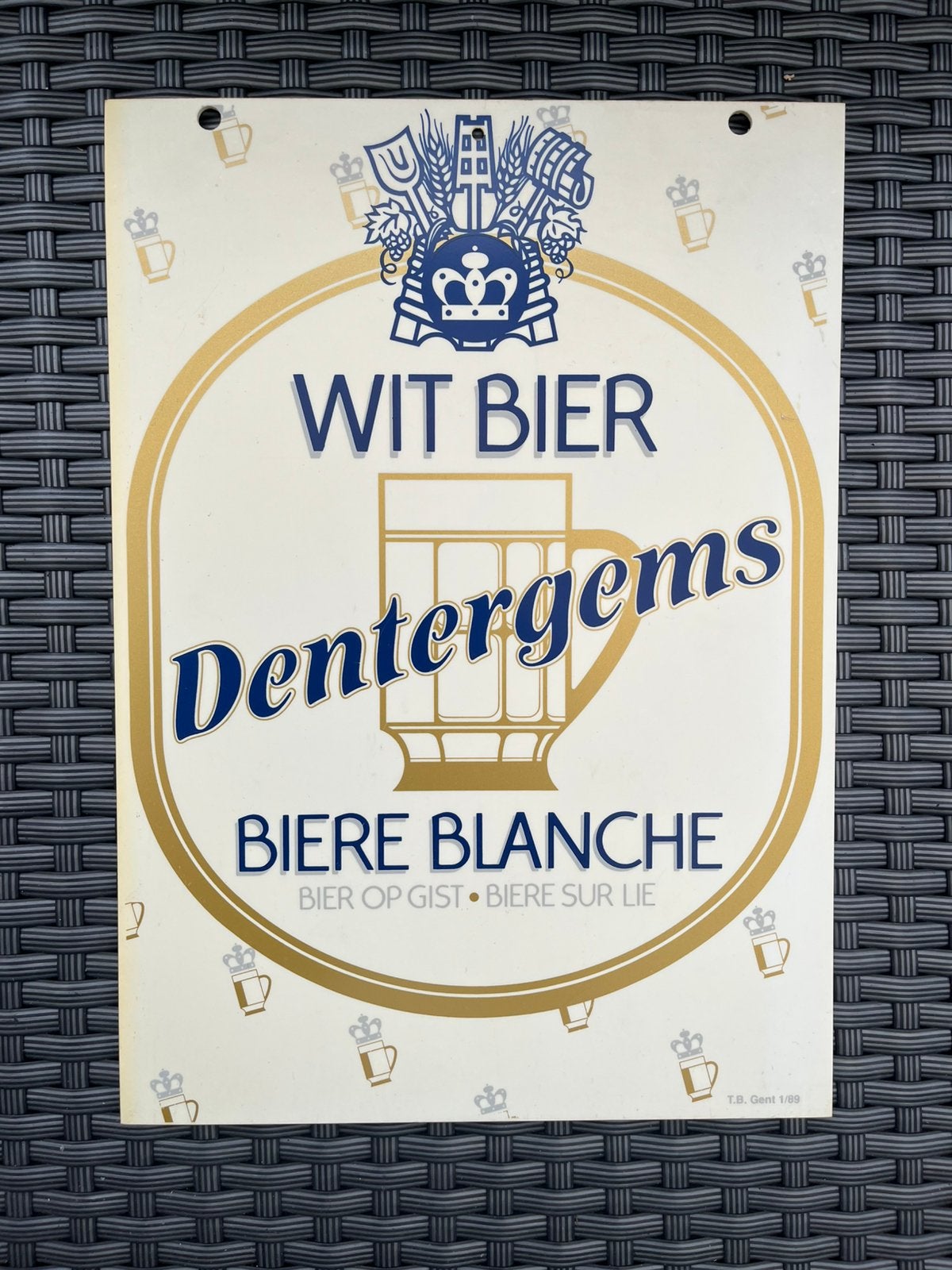 Vintage Dentergems Wit Bier dubbelzijdig reclamebord, Ophalen of Verzenden, Gebruikt, Reclamebord, Plaat of Schild, Overige merken