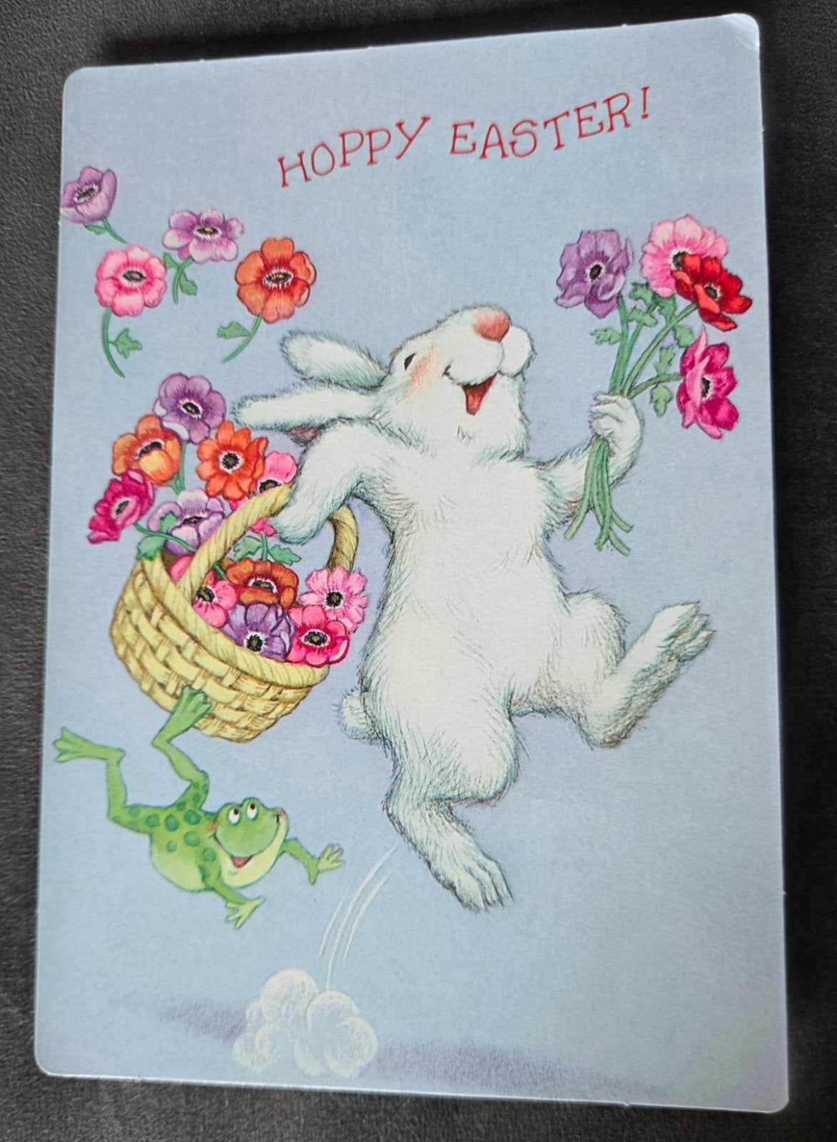 Vintage Hallmark Paaskaart - 'Hoppy Easter' Konijn & Kikker, Verzenden, 1960 tot 1980, Ongelopen, Overige thema's