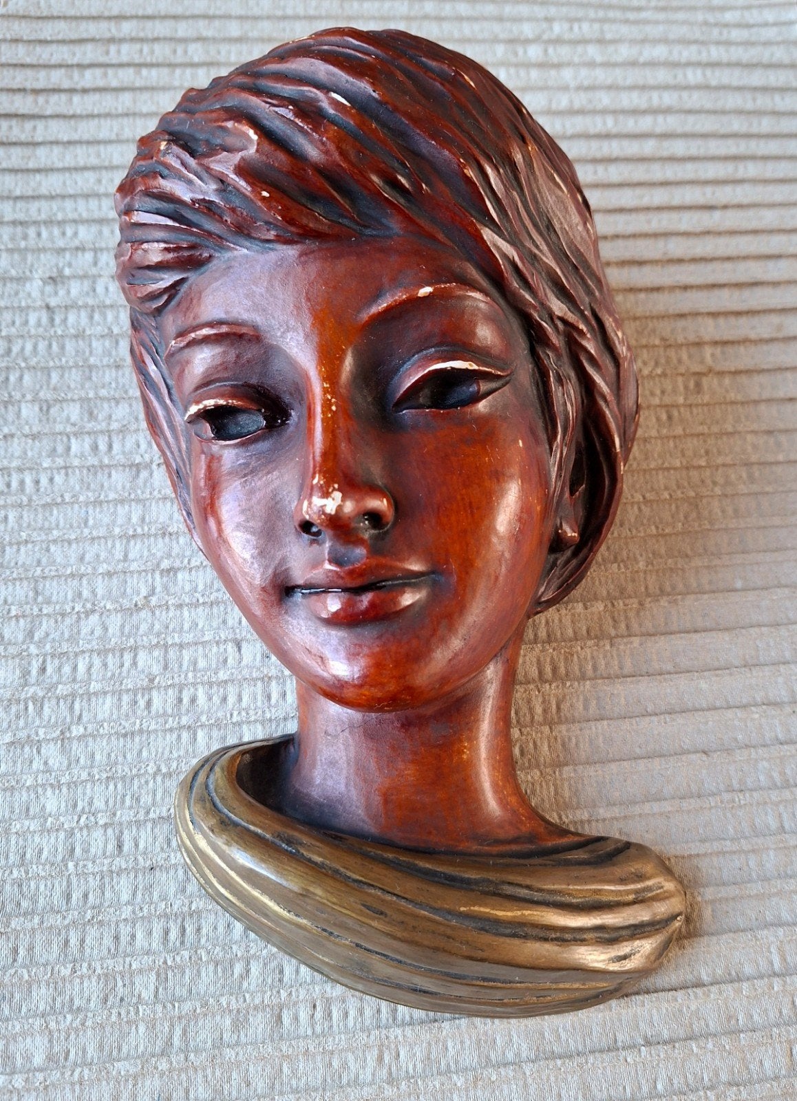 Vintage wanddecoratie buste van een vrouw, Beschilderd, Buste, Ophalen of Verzenden, 20 - 50 cm
