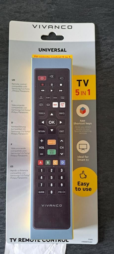Vivanco Universele TV Afstandsbediening 5-in-1, Ophalen of Verzenden, Nieuw, Universeel, Tv