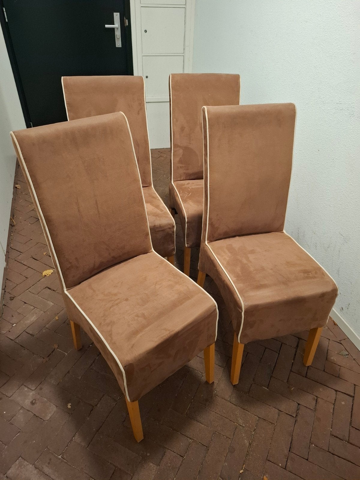 4 eetkamerstoelen, Huis en Inrichting, Hout, Gebruikt, Bruin, Ophalen of Verzenden