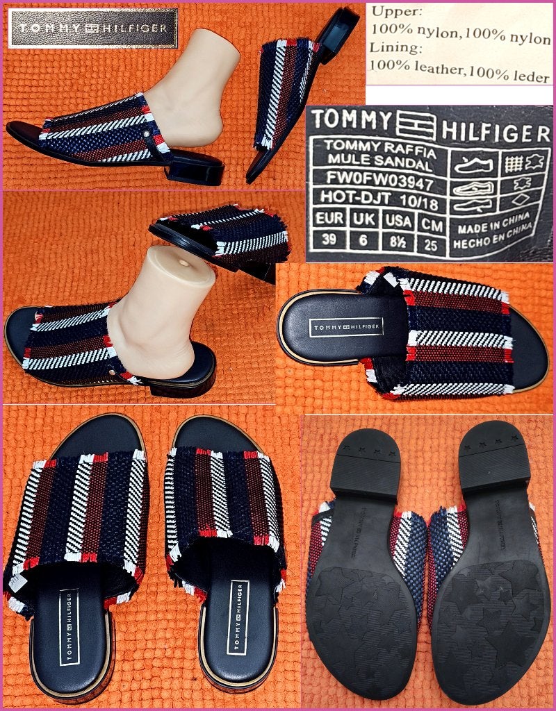 TOMMY HILFIGER donkerblauwe leren slippers maat 39 nieuw, Kleding | Dames, Slippers, Blauw, Nieuw, Ophalen of Verzenden