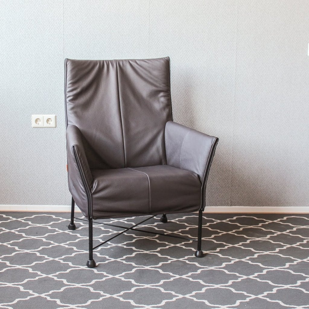 Montis Charly Fauteuil Antraciet-Bruin Leder - Zwart/Dop, Huis en Inrichting, Niet ingevuld, Zo goed als nieuw, Niet ingevuld