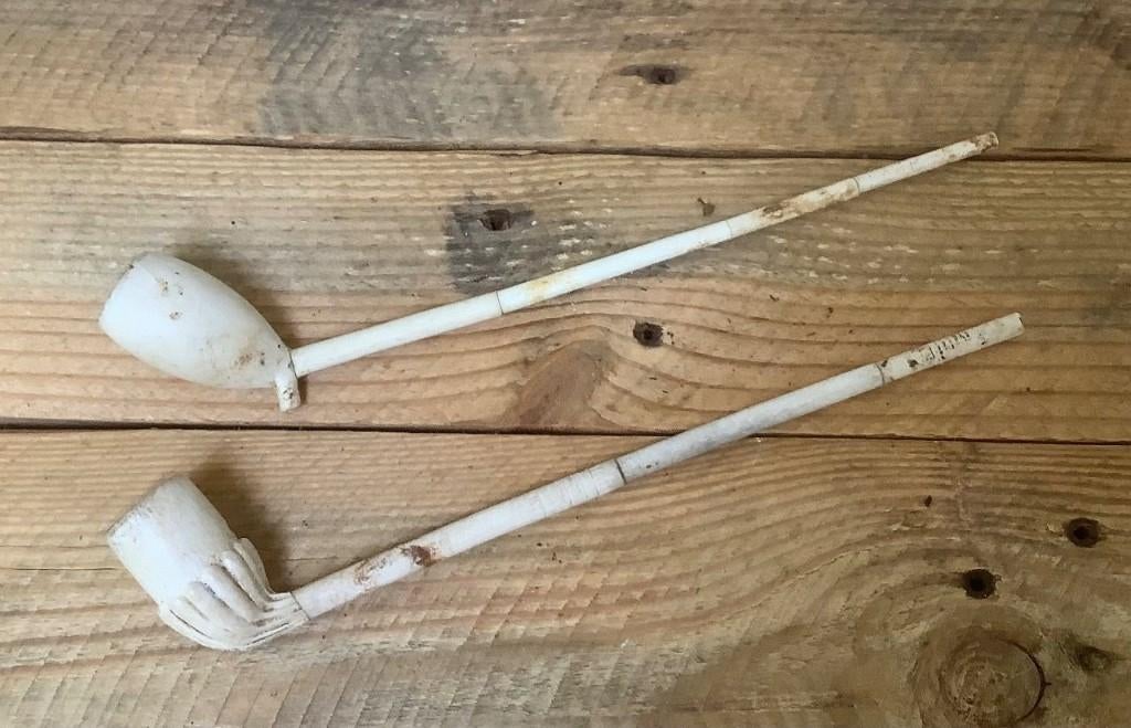 2 antieke klei pijpjes, Verzamelen, Ophalen of Verzenden, Gebruikt, (Water)pijp