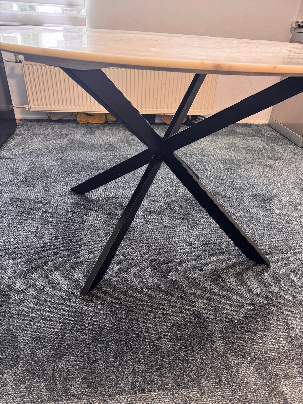 Ronde eettafel met marmerlook blad, Ophalen, Overige materialen, 100 tot 150 cm, Rond