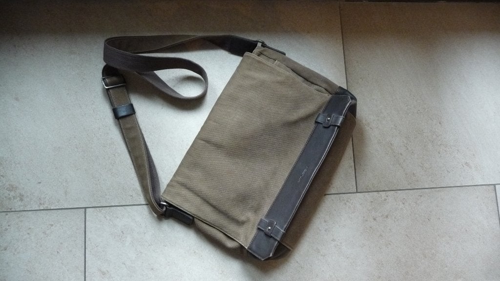 Laptop tas van spijkerstof met leer, Ophalen of Verzenden, Zo goed als nieuw, Groen, Leer