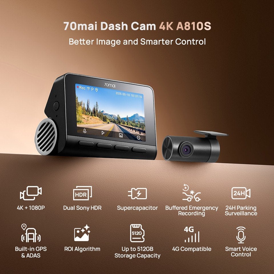 70mai Dash Cam 4K A810S met 4G Hardwire Kit, Ophalen of Verzenden, Zo goed als nieuw