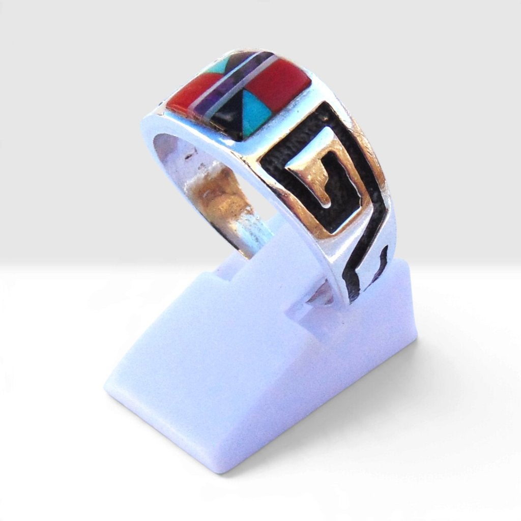 Prachtige NAVAJO zilver multi edelsteen inleg ring M19/19,5!