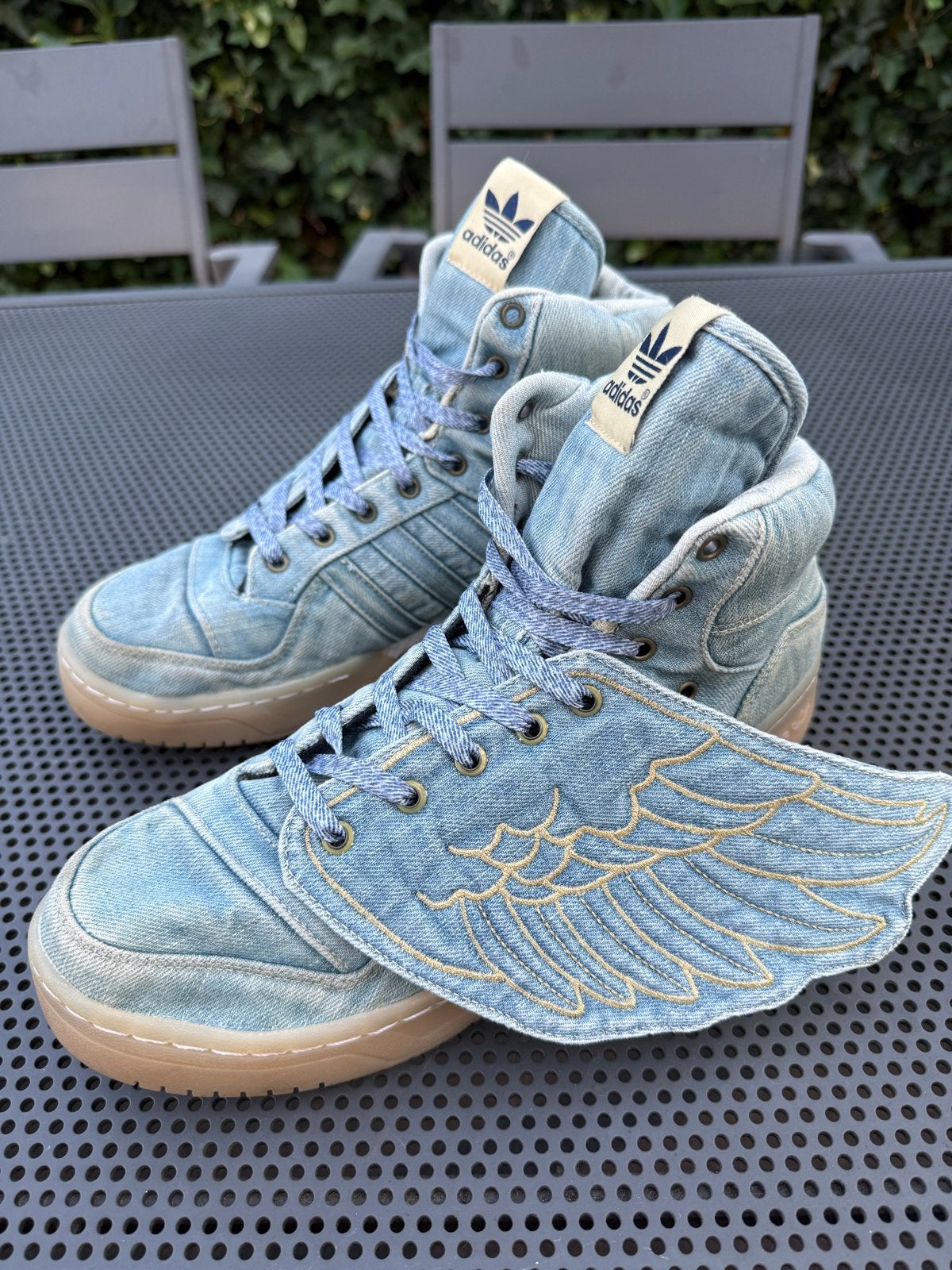 Adidas Originals Forum High Jeremy Scott Denim US 11, Ophalen, Blauw, Sneakers of Gympen, Adidas
