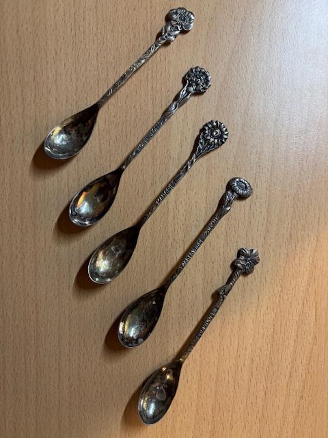 DE theelepeltjes Wilde bloemen serie, 5 stuks, Antiek en Kunst, Antiek | Bestek, Ophalen of Verzenden