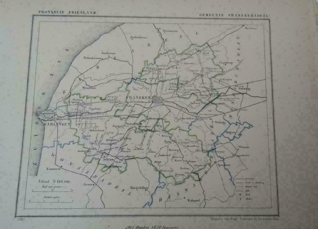 13 / Franekeradeel /Harlingen / Achlum  Litho Kuyper FR 1867, Ophalen of Verzenden