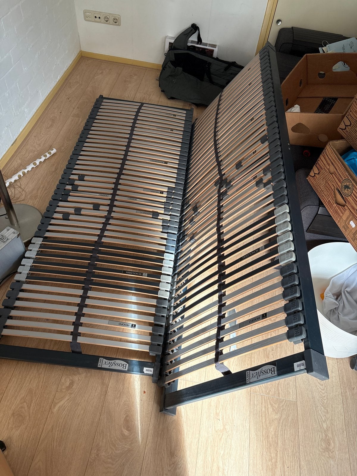 Twee Bossflex lattenbodems, 90x200 cm, gebruikt, Huis en Inrichting, Gebruikt, 90 cm, Eenpersoons, Ophalen of Verzenden