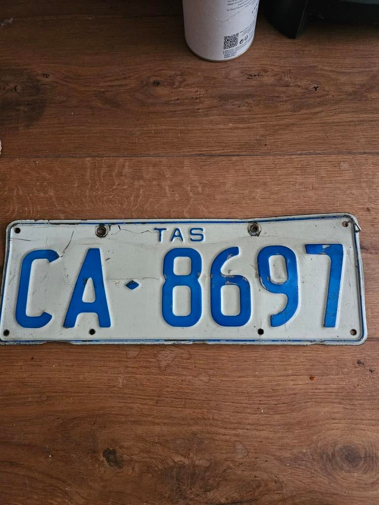 Oude Australische kentekenplaat - TAS CA-8697, Ophalen of Verzenden, Gebruikt