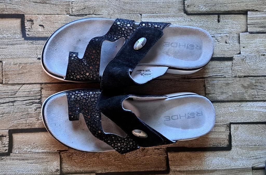 Rohde- sportieve leren slippers, 38, Slippers, Verzenden, Zwart, Rohde
