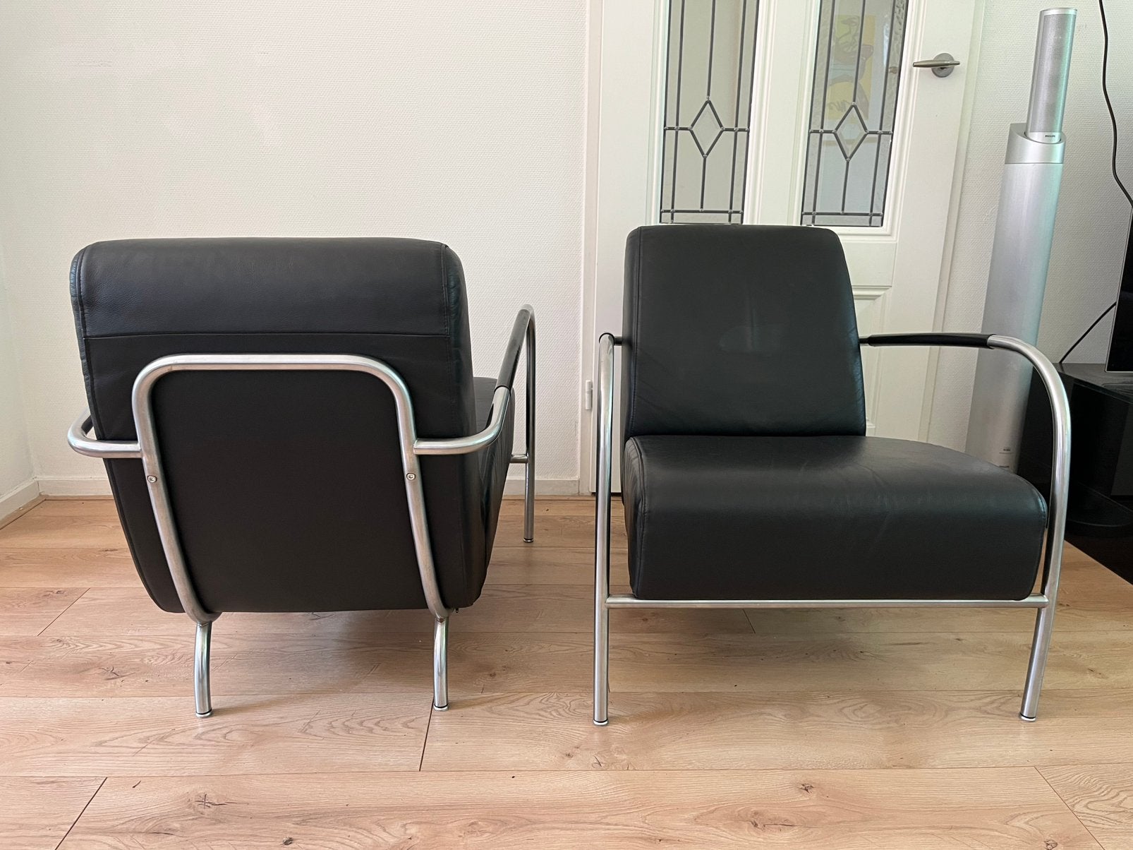 Harvink 2 Fauteuils model Columbus Zwart leer IGST Prijs pst, Huis en Inrichting, Gebruikt, Design, 75 tot 100 cm, Ophalen of Verzenden