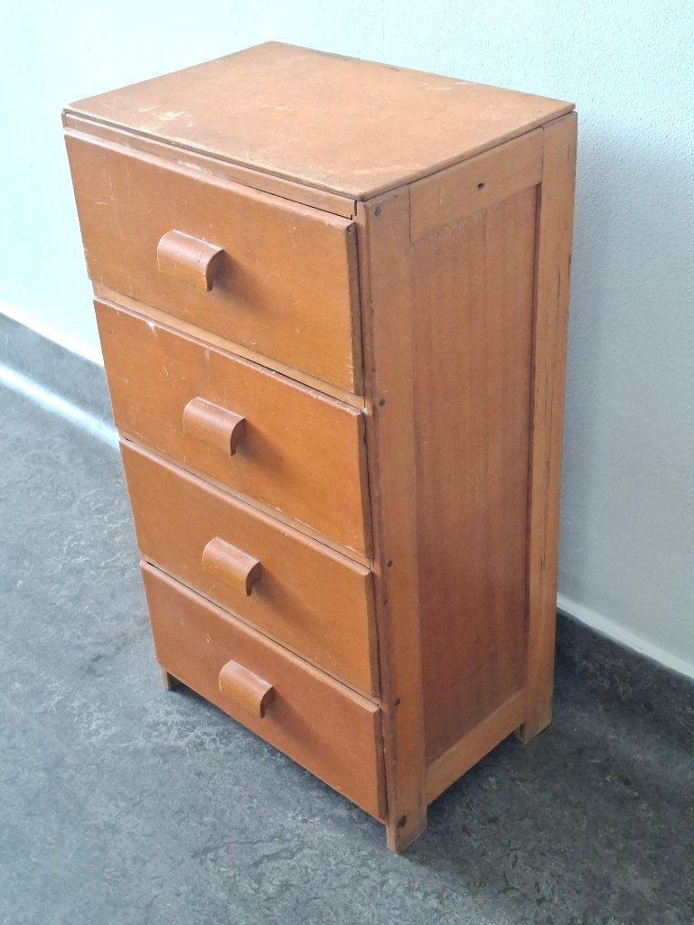 Vintage beuken ladekastje kastje mid century jaren 50 60, Huis en Inrichting, Minder dan 50 cm, Gebruikt, Vintage, Ophalen of Verzenden