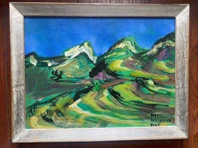 Acryl, Maya Wildevuur (1944-2023), Nepal, 2003, Acrylverf, Doek, Ophalen of Verzenden, Gedateerd