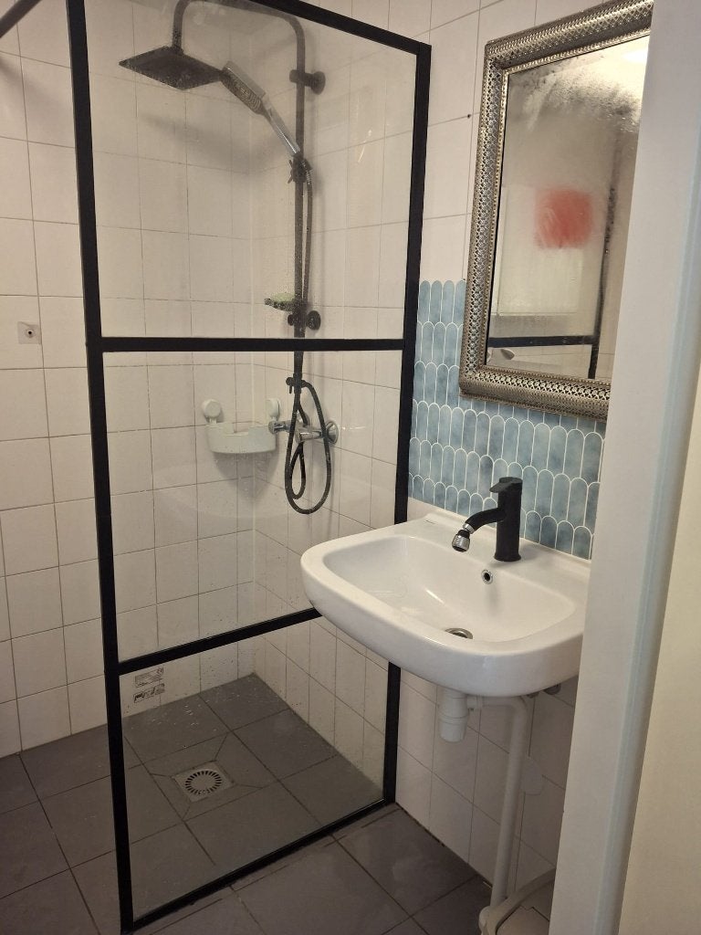 Douchewand zwart, Ophalen, Nieuw, Chroom, Douche