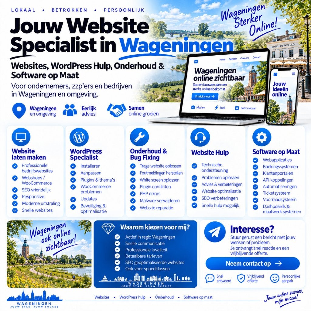 Website Laten Maken & WordPress Hulp Wageningen, Vacatures, Vanaf 3 jaar, Geschikt als bijbaan, Freelance of Uitzendbasis, 33 - 40 uur