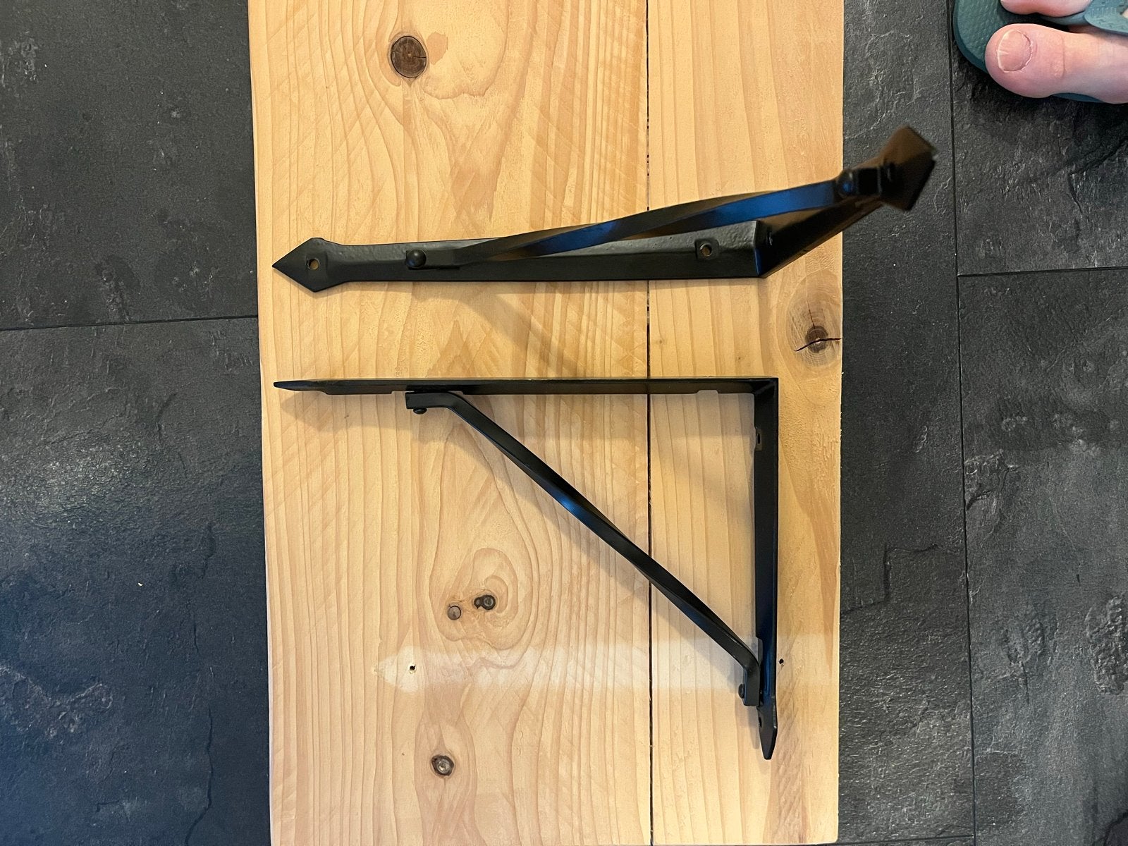 3 driftwood-achtige planken 110x29x3 cm met dragers, Doe-het-zelf en Verbouw, Hout en Planken, Ophalen, Gebruikt, 25 tot 50 mm