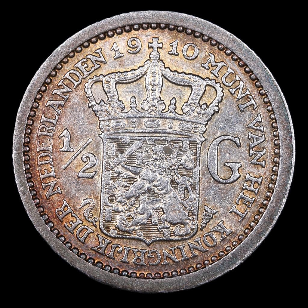 Halve gulden 1910. Zfr/ Pr., ½ gulden, Zilver, Ophalen of Verzenden, Koningin Wilhelmina