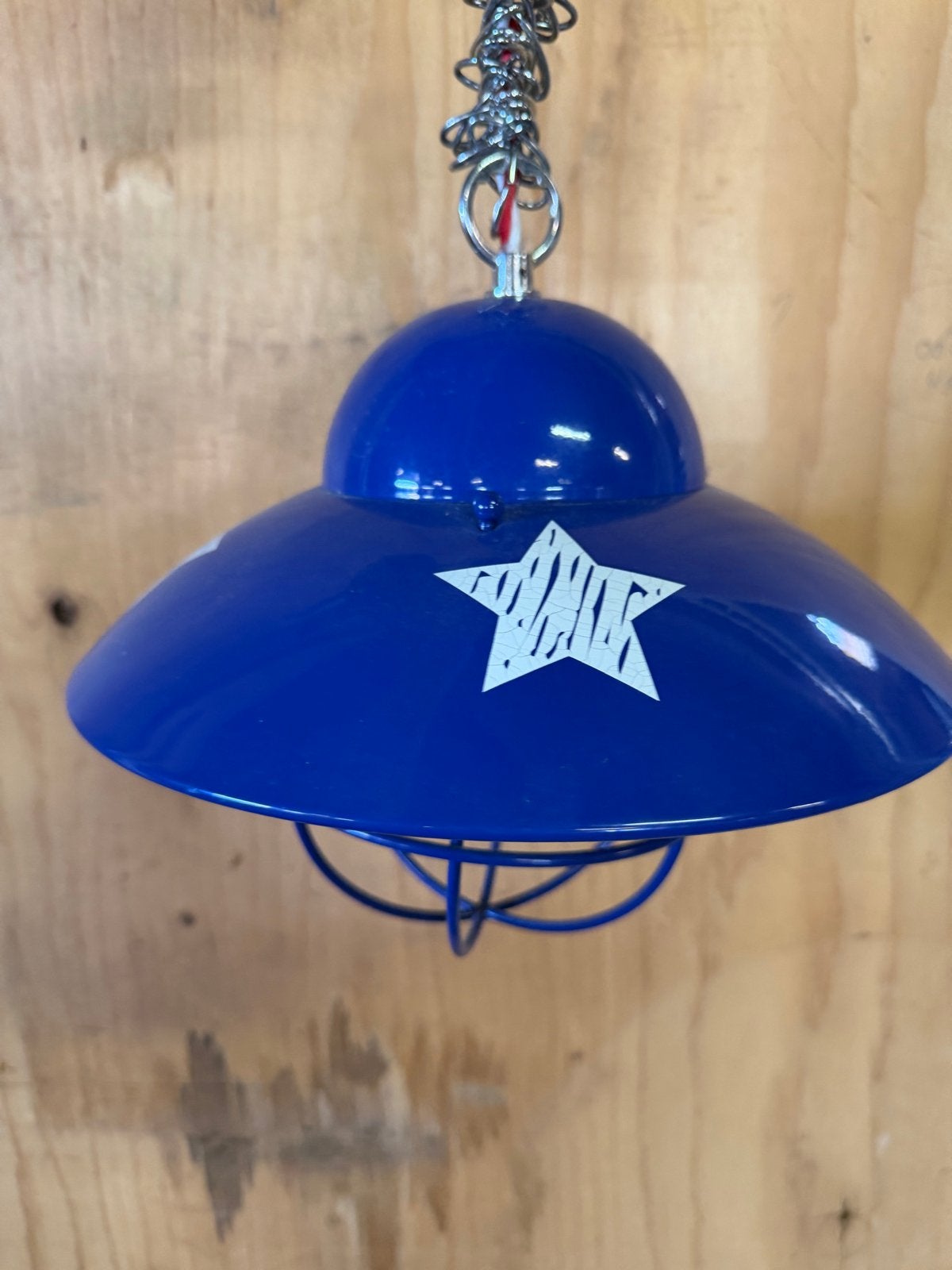 Stoere blauwe hanglamp met ster - perfect voor kinderkamer, Ophalen, Gebruikt, Metaal, E27 (groot)